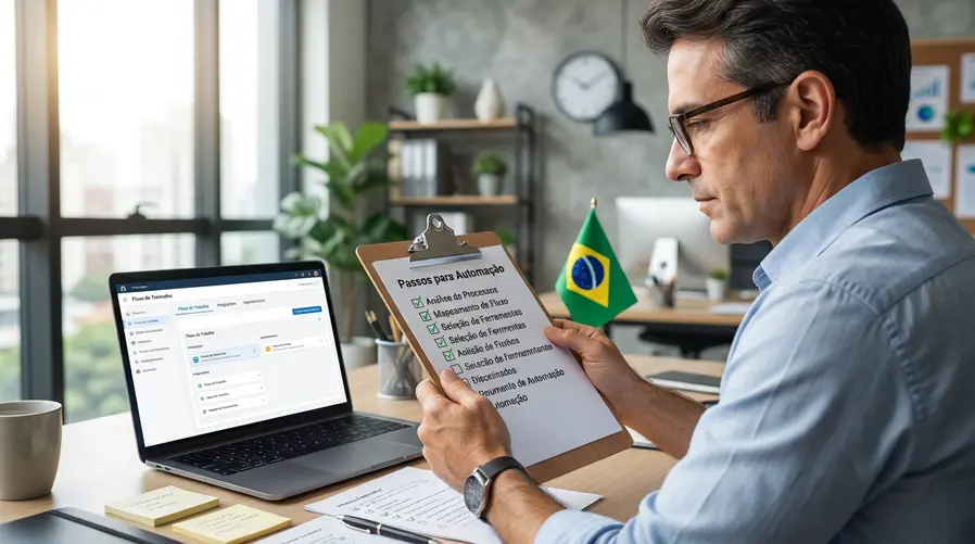 Uma imagem ilustrando uma lista de controle (ou checklist) mostrando os passos necessários a serem verificados antes de começar um processo de automação.