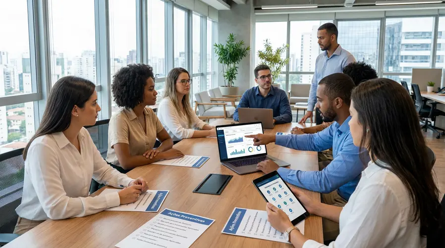 Uma imagem representando uma lista de ações preventivas que uma empresa pode tomar, incluindo monitoramento de anúncios e migração para ferramentas aprovadas.